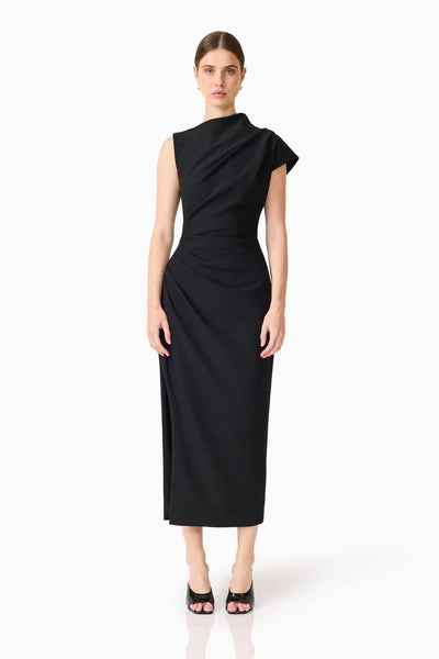 Elliatt Chantal Asymmetrical Midi Dress- Black