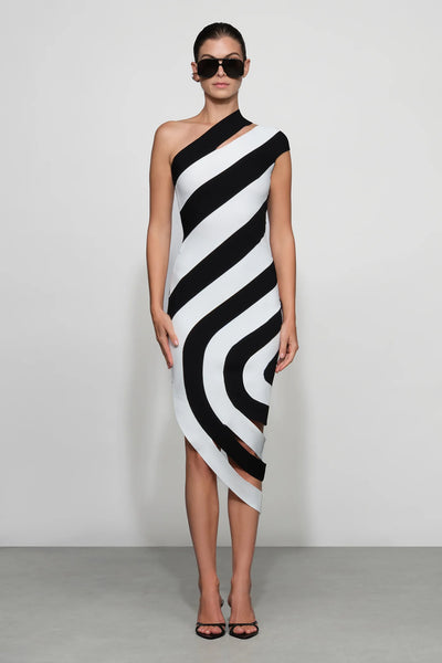Et Ochs Stellan Knit One Shoulder Dress- Blk/Wht