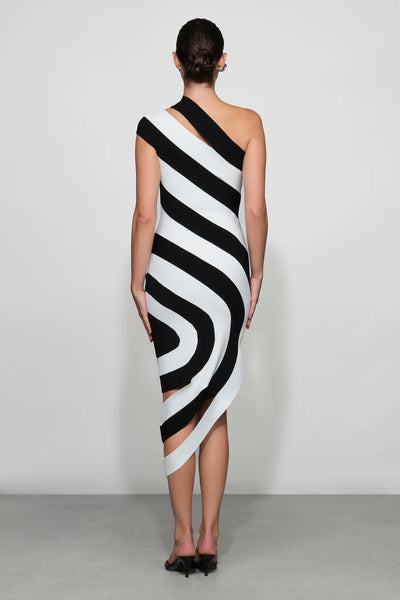 Et Ochs Stellan Knit One Shoulder Dress- Blk/Wht