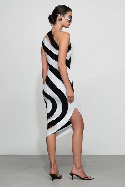 Et Ochs Stellan Knit One Shoulder Dress- Blk/Wht
