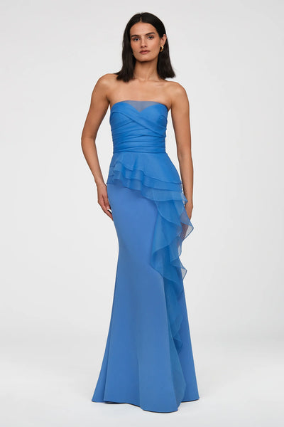 Theia Morgan Crepe Organza Ruffle Gown