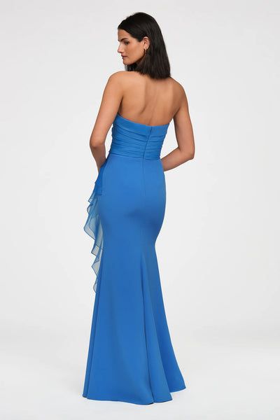 Theia Morgan Crepe Organza Ruffle Gown