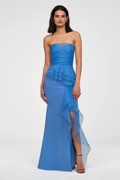 Theia Morgan Crepe Organza Ruffle Gown