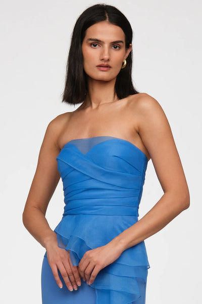 Theia Morgan Crepe Organza Ruffle Gown