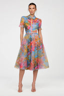 Theia Floral Organza Shirt Dress- Blue Zen