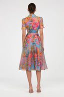 Theia Floral Organza Shirt Dress- Blue Zen