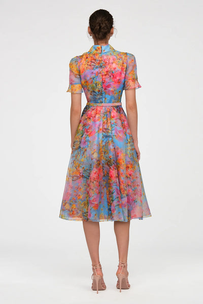Theia Floral Organza Shirt Dress- Blue Zen
