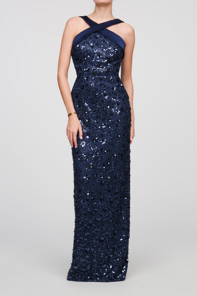 KIKI BEADED COLUMN GOWN