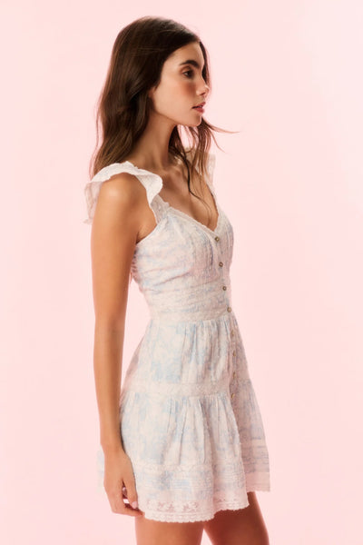 LoveShackFancy Rietta Cotton Mini Dress- Blue Cove