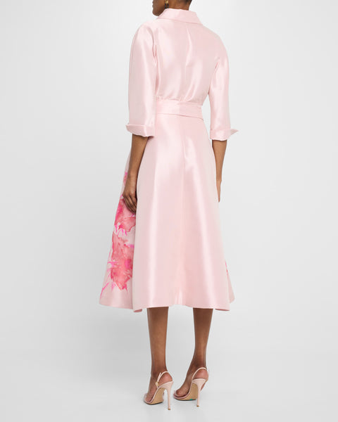 Teri Jon Mikado Floral Border Dress- Blush