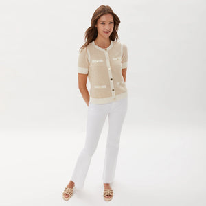 Ecru Short Sleeve Sweater Jacket By Request