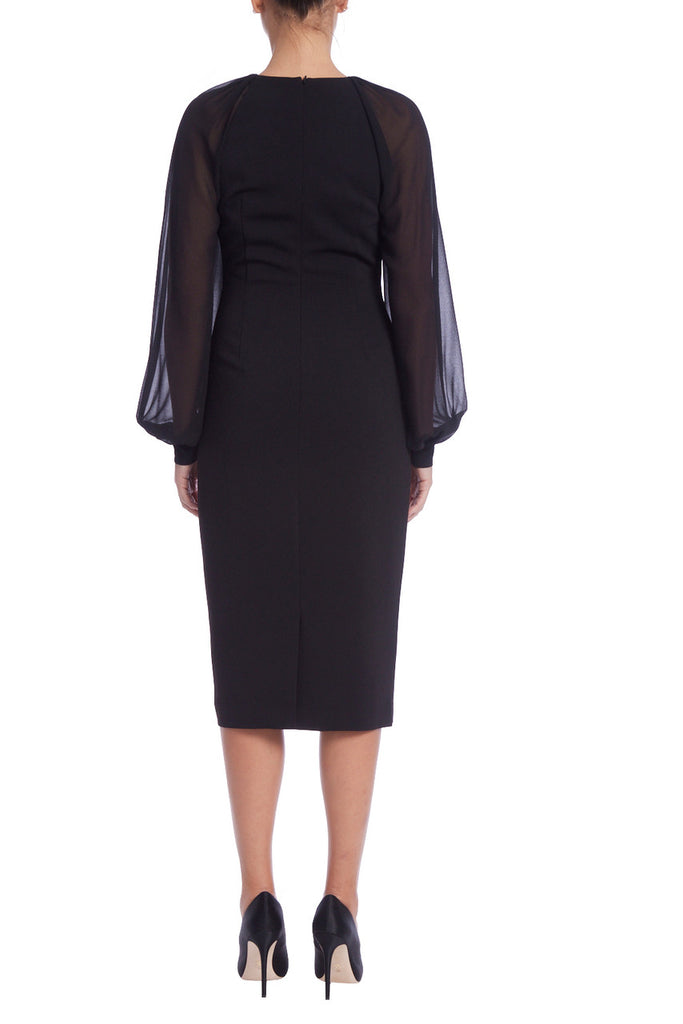 Badgley Mischka Sheer Balloon Sleeve Sheath Dress- Black By Request Badgley Mischka Sheer Balloon Sleeve Sheath Dress- Black By Request