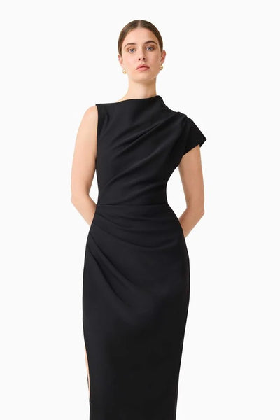 Elliatt Chantal Asymmetrical Midi Dress- Black