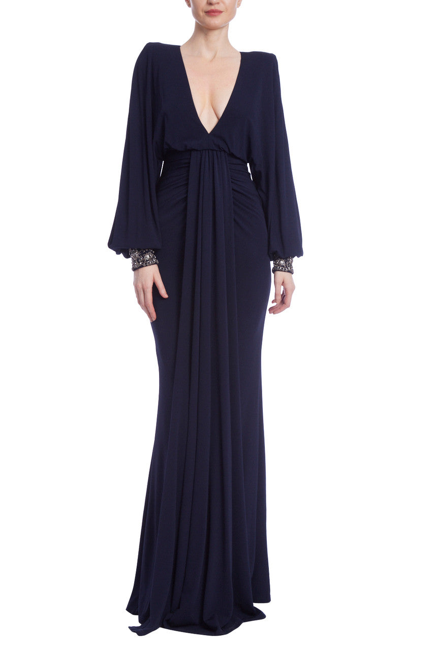 Badgley Mischka Beaded Cuff Drape Matte Jersey Gown By Request Badgley Mischka Beaded Cuff Drape Matte Jersey Gown By Request