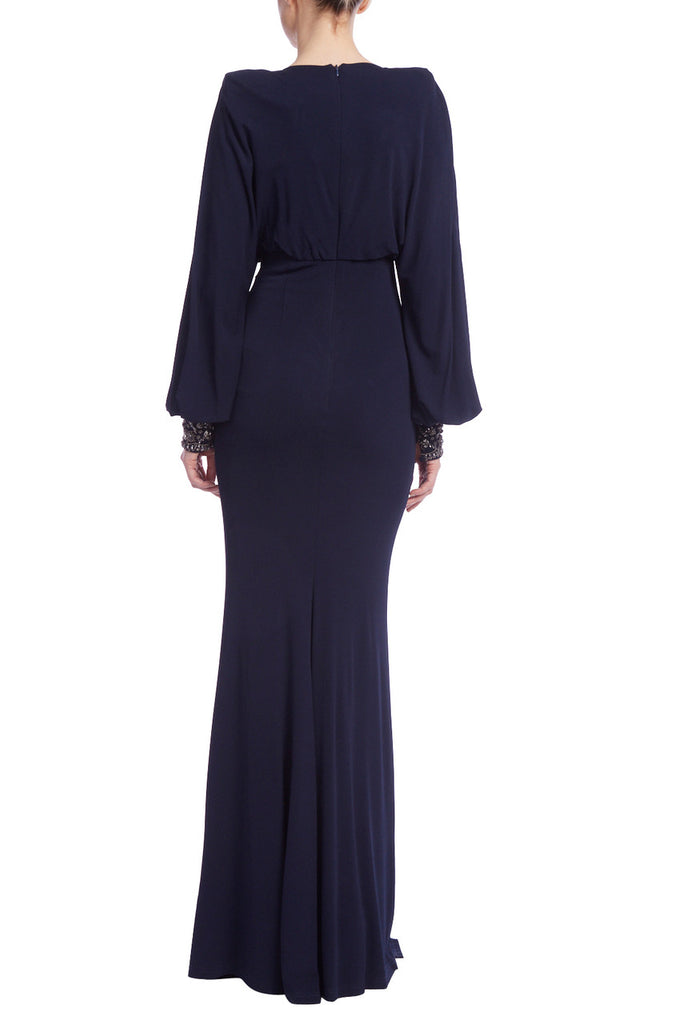 Badgley Mischka Beaded Cuff Drape Matte Jersey Gown By Request Badgley Mischka Beaded Cuff Drape Matte Jersey Gown By Request