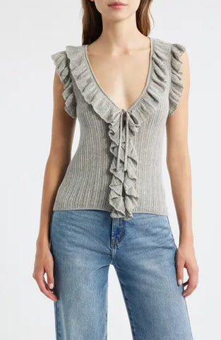 LoveShackFancy Elizabelle Knit Top- Smoke Grey
