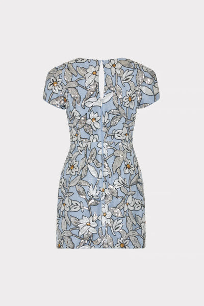 Milly Rowen Silver Floral Sequins Dress