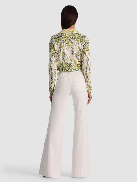 Alice & Olivia Printed Cardigan W/Collar- Fresh Air Butter