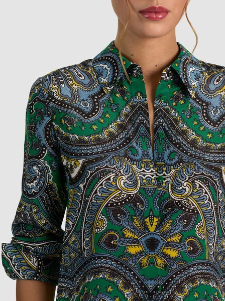 Alice & Olivia Willa Silk Blouse- Deep Emerald