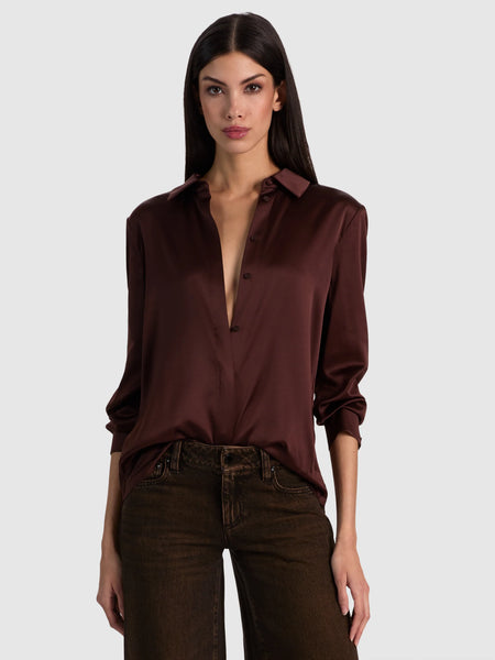 Alice + Olivia Willa Silk Blouse- Chocolate