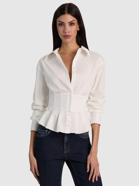 Alice + Olivia Edie Gathered Corset Btn Down Top