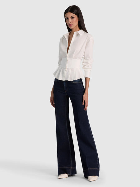 Alice + Olivia Edie Gathered Corset Btn Down Top