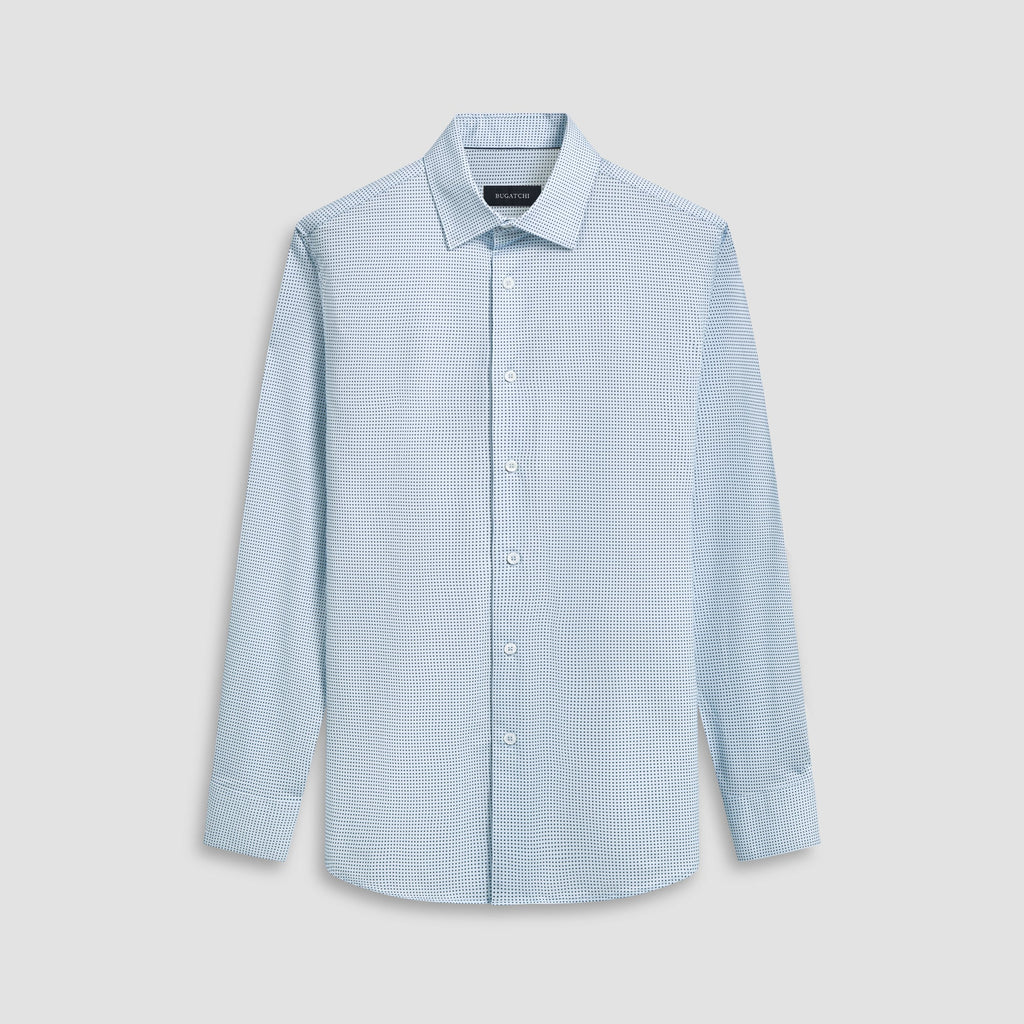 Bugatchi Button Front Shirt- Lt Blue W/dot – By Request