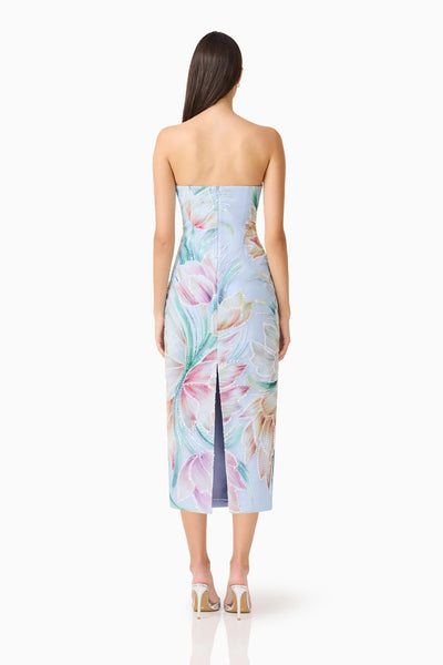 Elliatt Priselle Strapless Midi Dress- Blue Floral