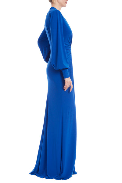 Badgley Mischka Balloon Slv V Neck Gown- Cobalt