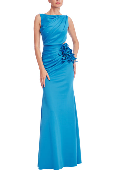 Badgley Mischka Draped Cut Out Gown- Bright Aqua
