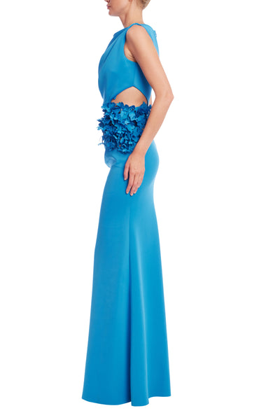 Badgley Mischka Draped Cut Out Gown- Bright Aqua
