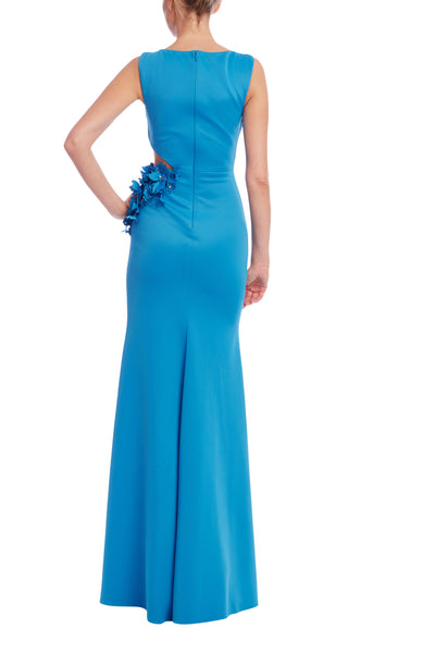 Badgley Mischka Draped Cut Out Gown- Bright Aqua
