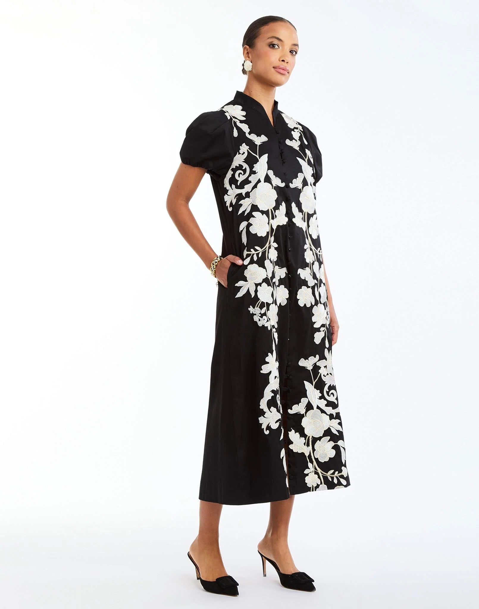 knee length dresses for ladies Midi Dress with Ruffle Sleeves and V Neck Antique White / Standard / 10