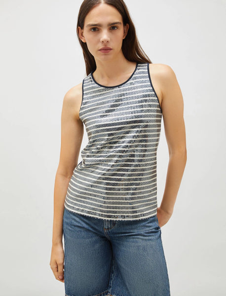Marella Terzo Striped Sequin Jersey Tank