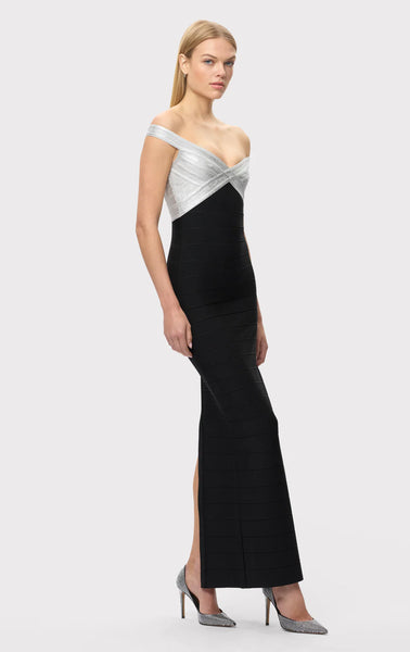 Herve Leger Bonnie Metallic Gown