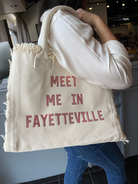 Meet Me In Fayetteville Fringe Canvas Tote - Cream