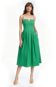 open lace back dress Badgley Mischka Jewel Pleated Cotton Poplin Dress