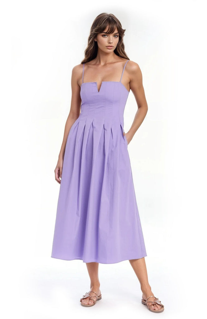 Badgley Mischka Jewel Pleated Cotton Poplin Dress Badgley Mischka Jewel Pleated Cotton Poplin Dress