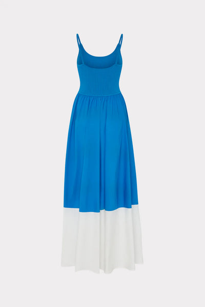 Milly Cami Knit Poplin Blocked Midi Dress- Blue/White