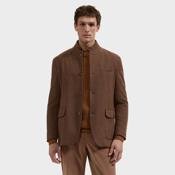 Bugatchi Herringbone Safari Blazer- Tobacco
