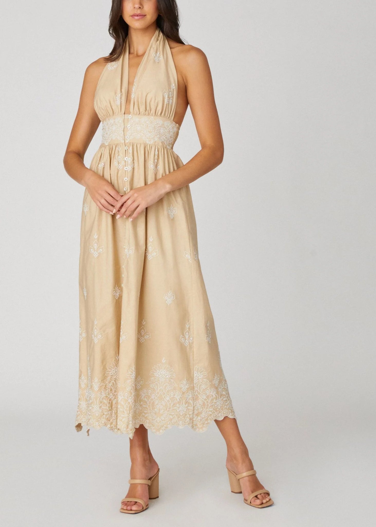 shoshanna marguerite embroidered halter dress Shoshanna Marguerite Maxi Dress