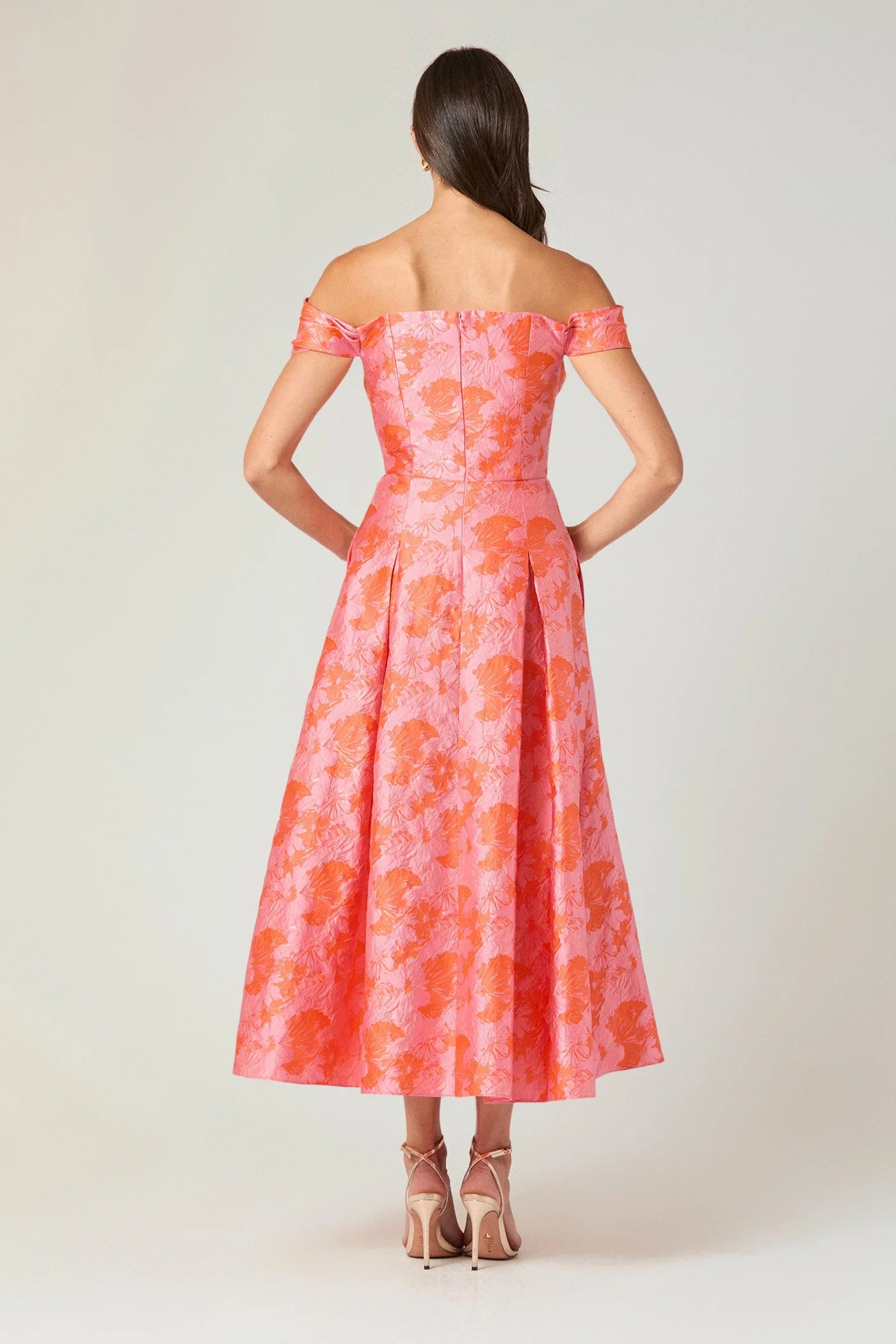 shoshanna tatiana off-the-shoulder dress Shoshanna Tropez Dress- Coral/Pink – By Request
