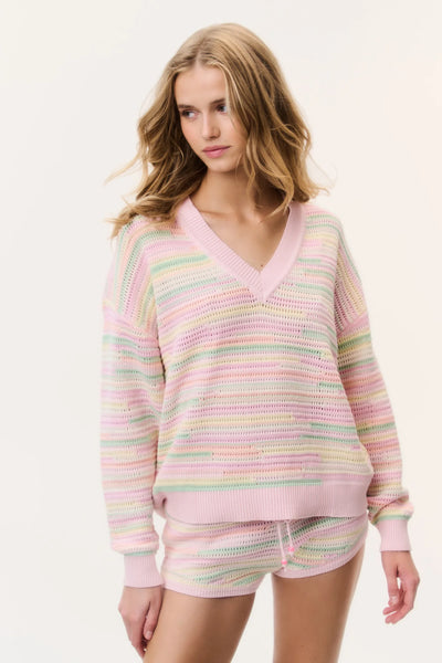 LoveShackFancy Marlieanna Striped Crochet Pullover
