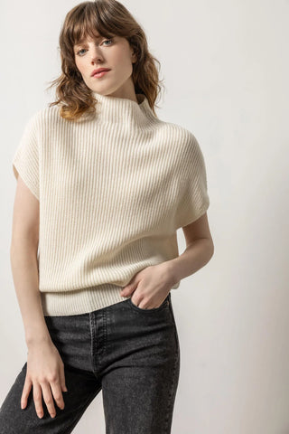 Lilla P Ribbed Funnel Neck Sweater- Ivory
