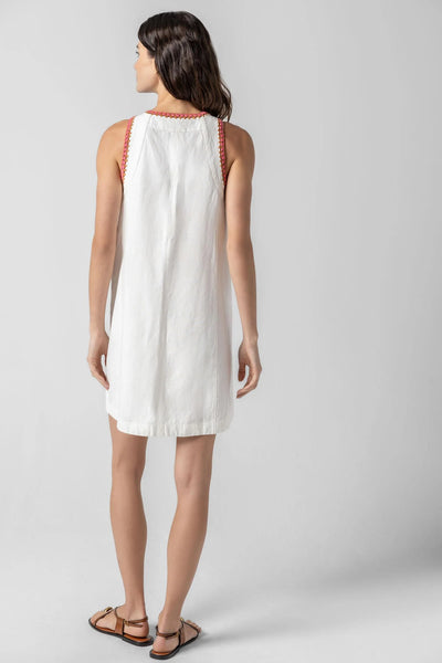 Lilla P Crochet Trim V Neck Dress- Ivory