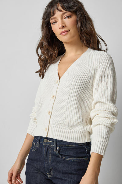 Lilla P Shrunken V Neck Cardigan- White