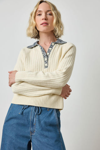 Lilla P Marled Henley Sweater- Magnolia