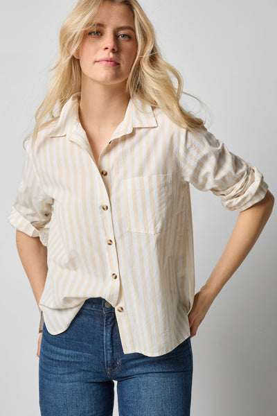 Lilla P Striped Button Down Shirt- Ivory/White