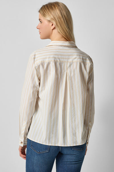 Lilla P Striped Button Down Shirt- Ivory/White