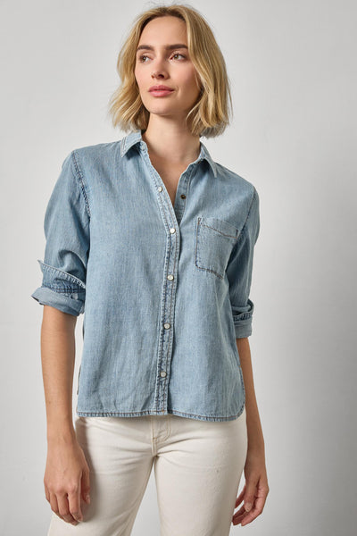 Lilla P Denim Button Down Blouse
